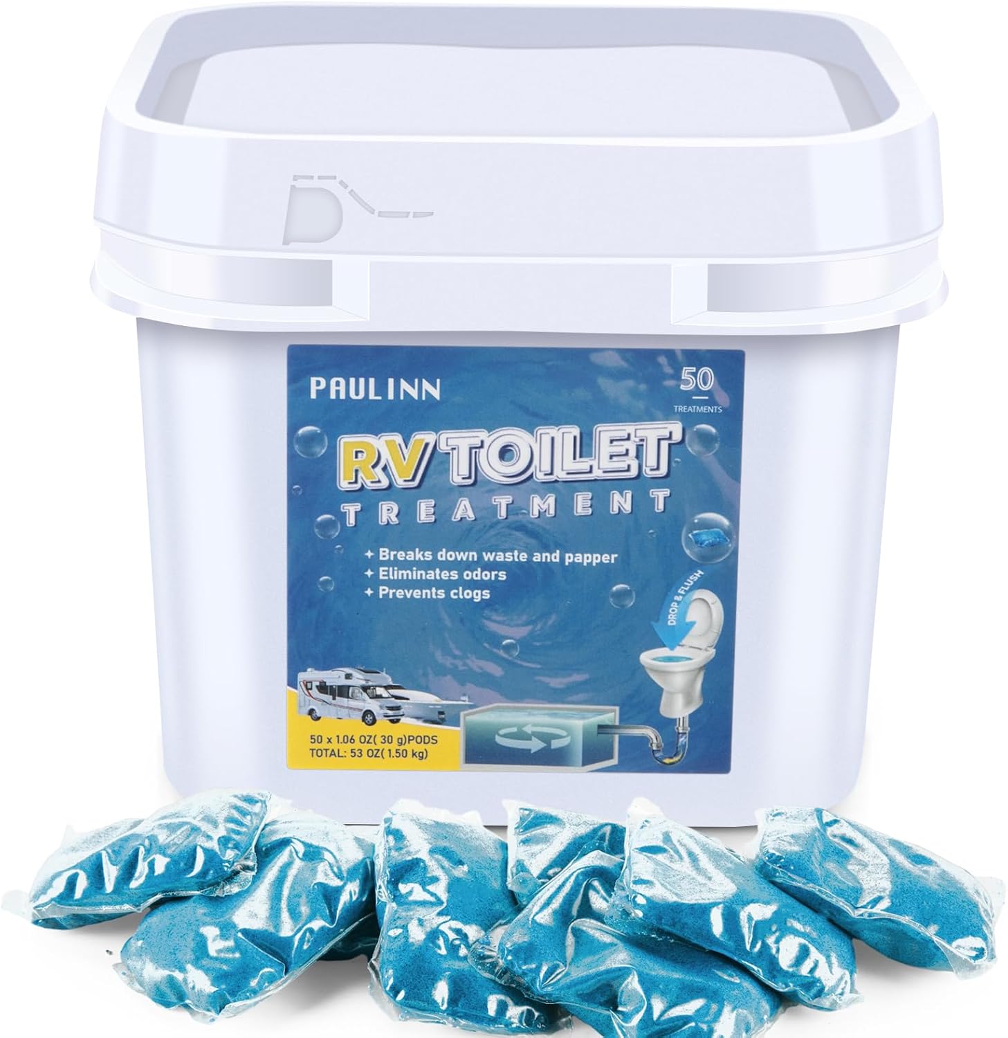PAULINN RV Toilet Treatment Drop Ins - Odor-Free Waste Breakdown!