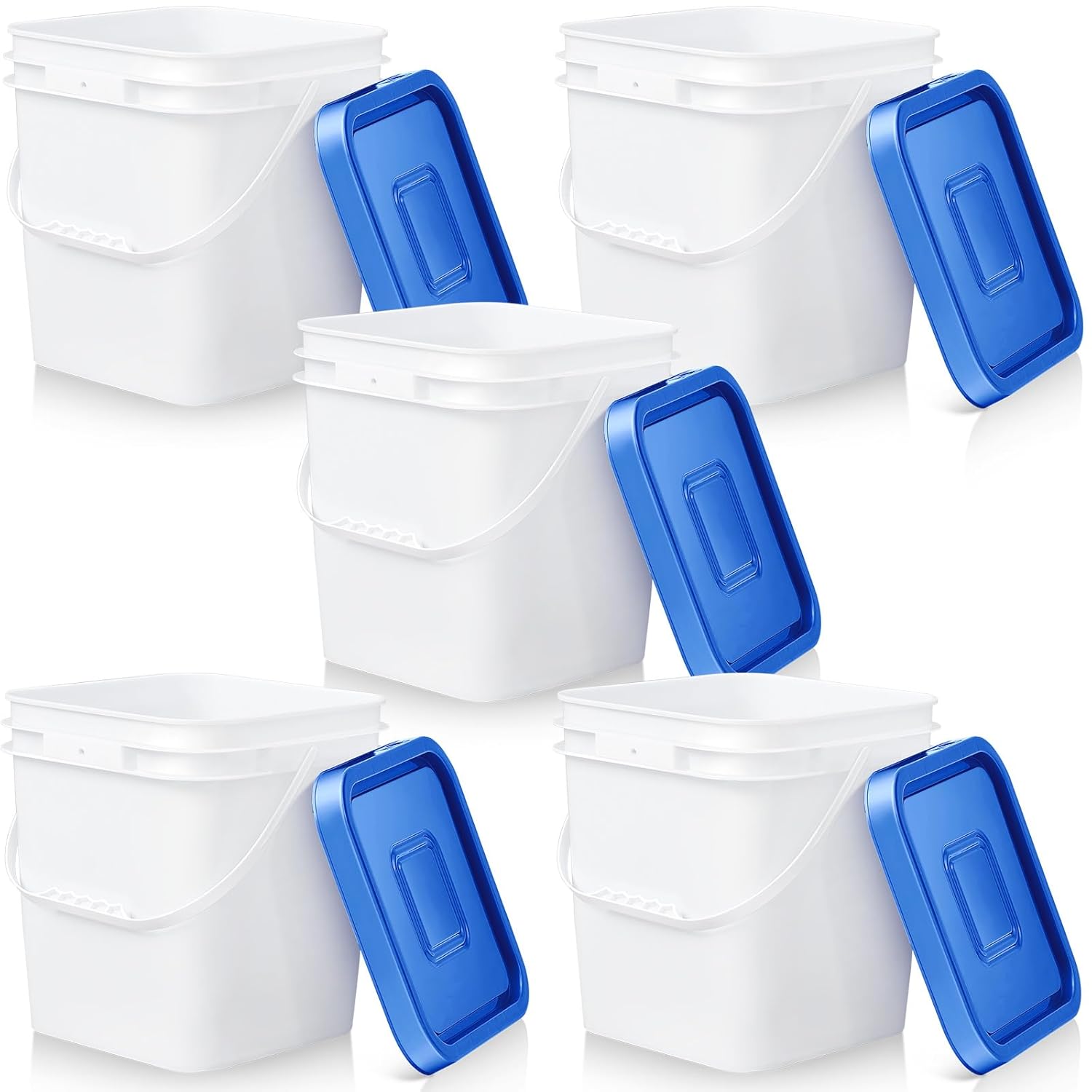 Mumufy 5 Pcs 3.5 Gallon Square Food Grade Bucket with Lid