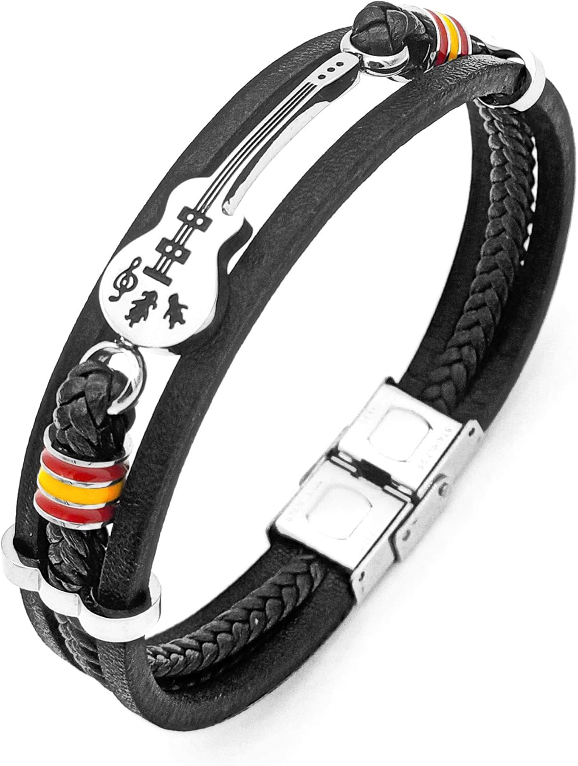 Eymi Handmade Black Leather Guitar Bangle, 8.3inch