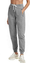 PULI Women Cotton Jogger Sweatpants with Zipper Pockets - Comfortable