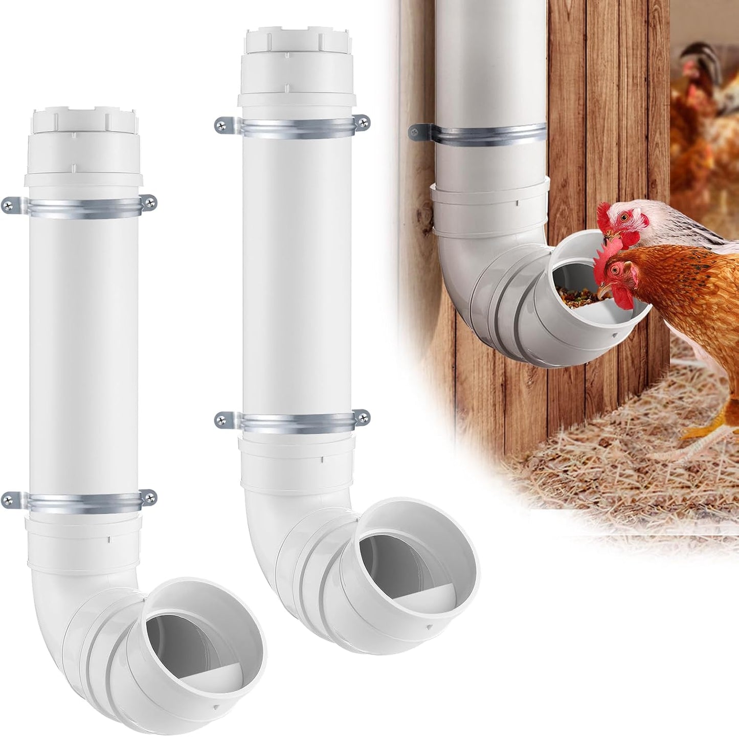 Automatic Chicken Feeder No Waste - Large Capacity PVC Pipe