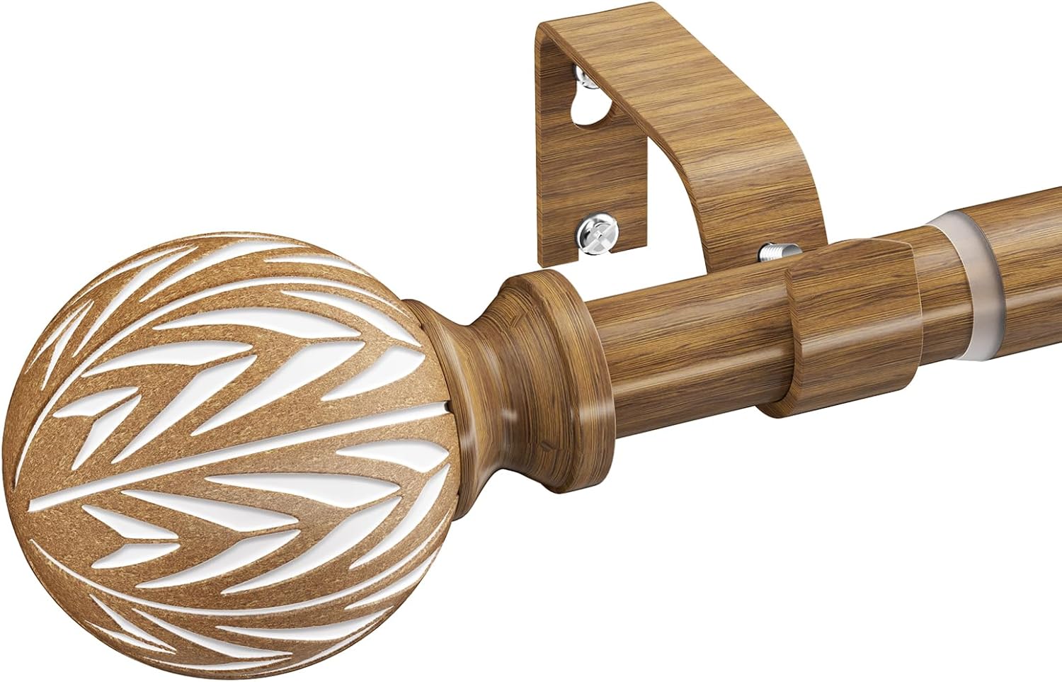 Wood Curtain Rod Adjustable 36 to 144 Inch for Boho Decor