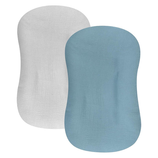 Soft & Durable Muslin Baby Lounger Covers x2 (Blue Gray)