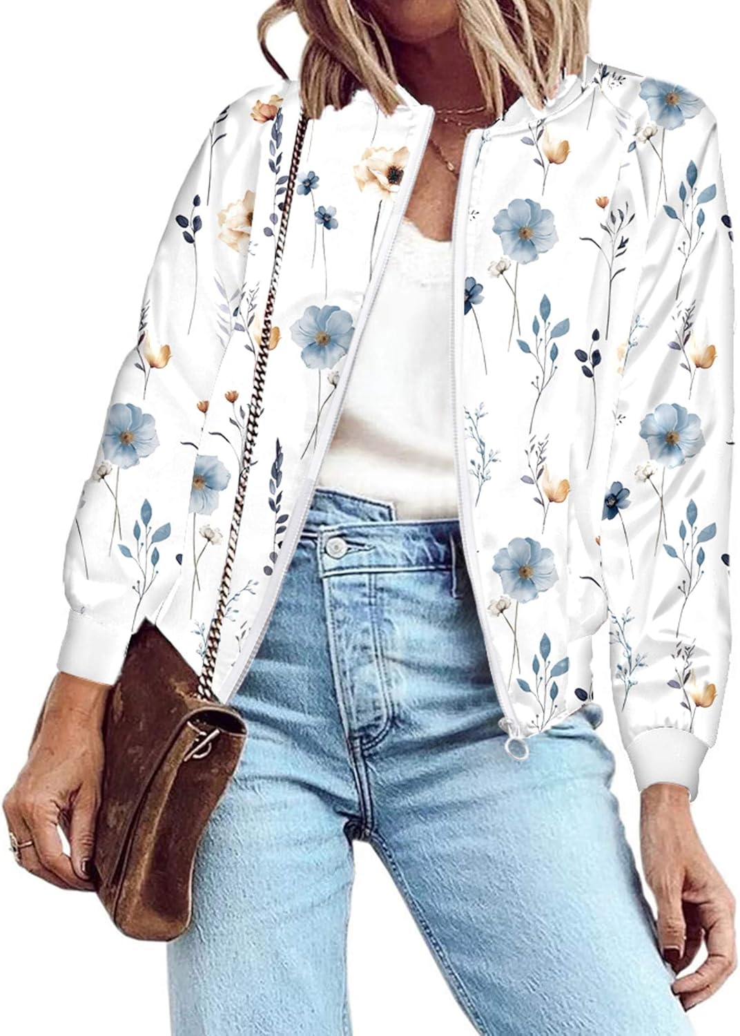 Lightweight Zip Up Bomber Jacket for Women - Casual Striped Style