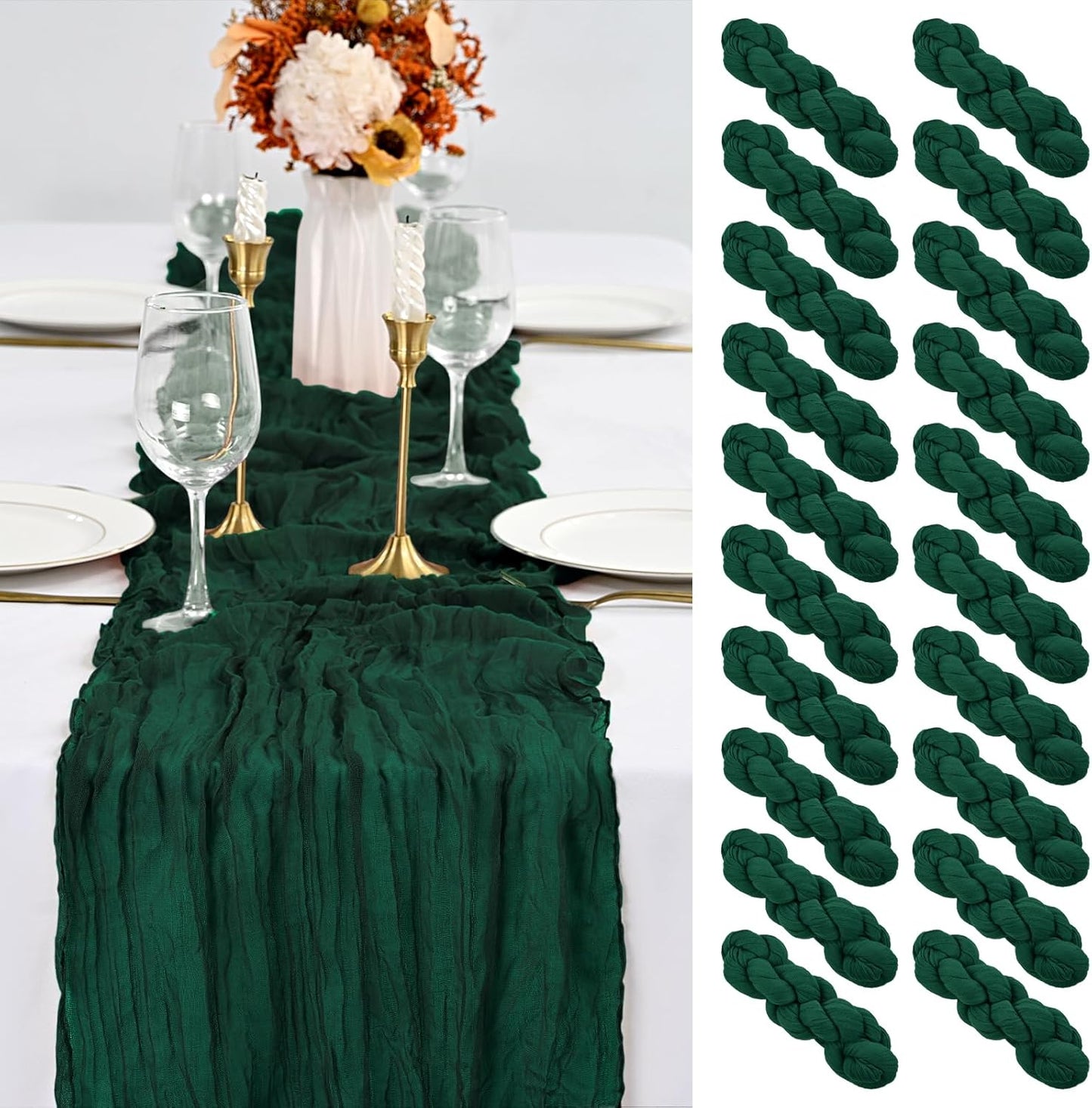 20 Pack Emerald Green Cheesecloth Table Runners for Events