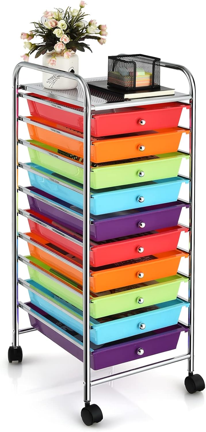COSTWAY 10-Drawer Rolling Storage Cart for Home and Office Use