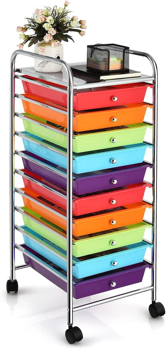COSTWAY 10-Drawer Rolling Storage Cart for Home and Office Use