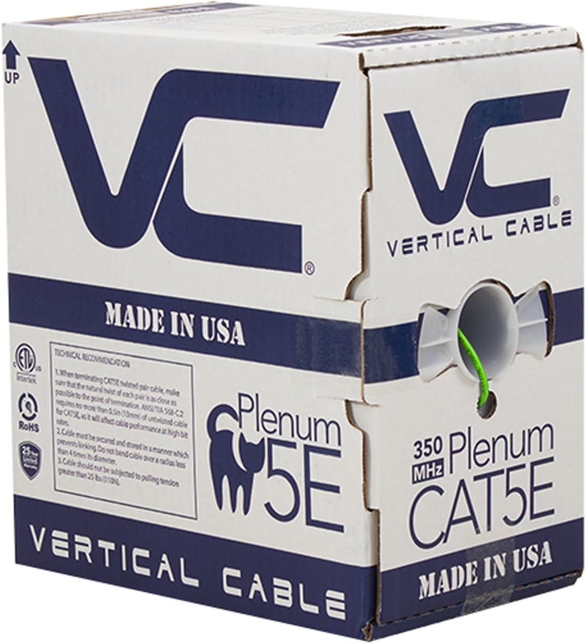 Vertical Cable CAT5E 350 MHz UTP Plenum 1000ft Ethernet Cable