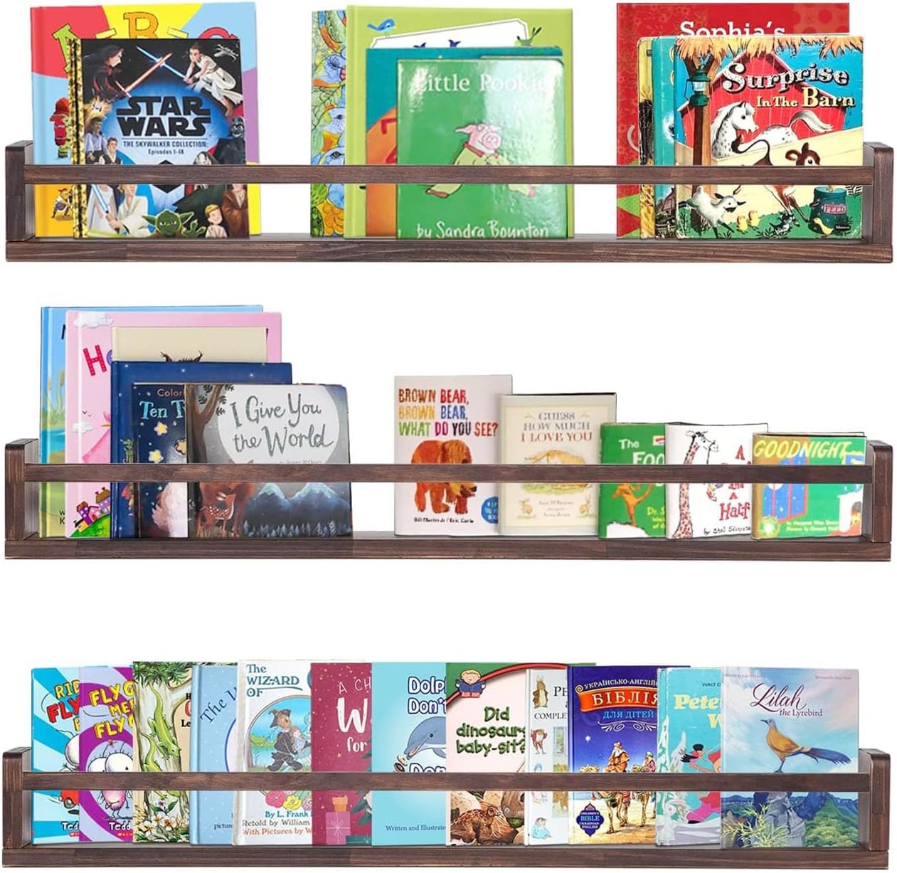 Nursery Book Shelves Deep Walnut Floating Book Shelf Set of 3