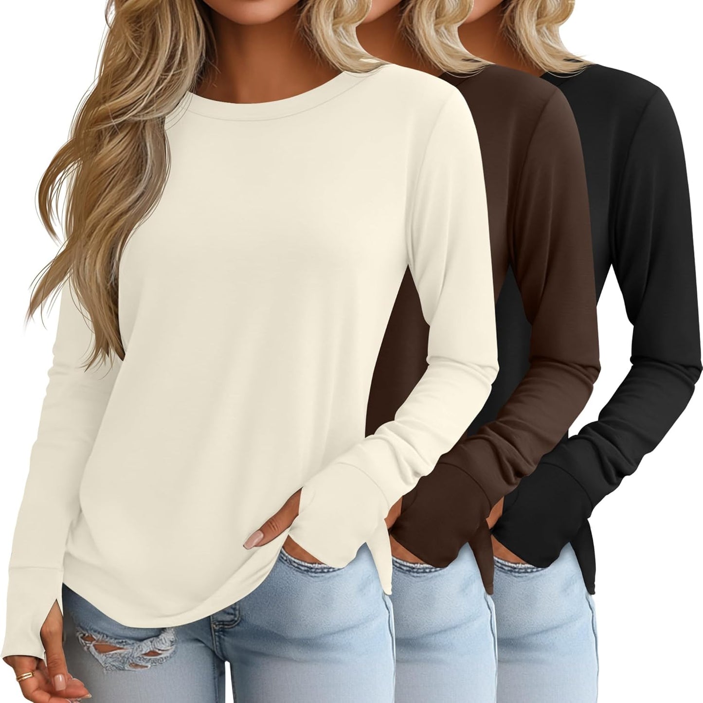 Huukeay Women's Long Sleeve Shirts with Thumb Holes - Trendy Tops