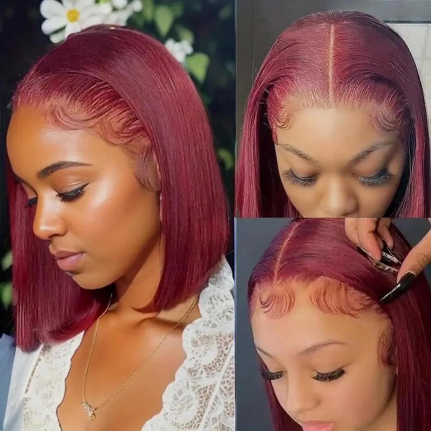 12 Inch Burgundy Lace Front Wigs Human Hair for Women