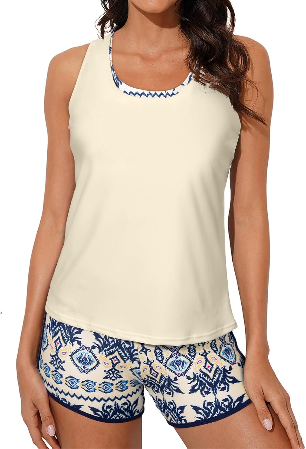 Athletic 3 Piece Tankini Swimsuits with Shorts for Women