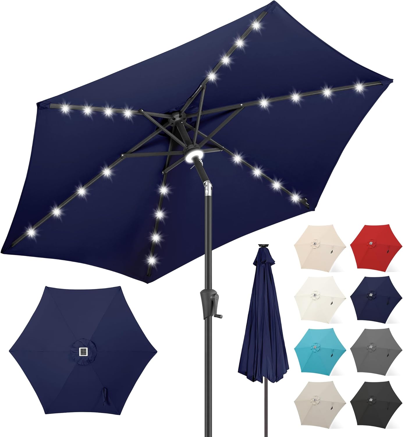 7.5 ft Solar Powered Outdoor Market Patio Umbrella with LED Lights