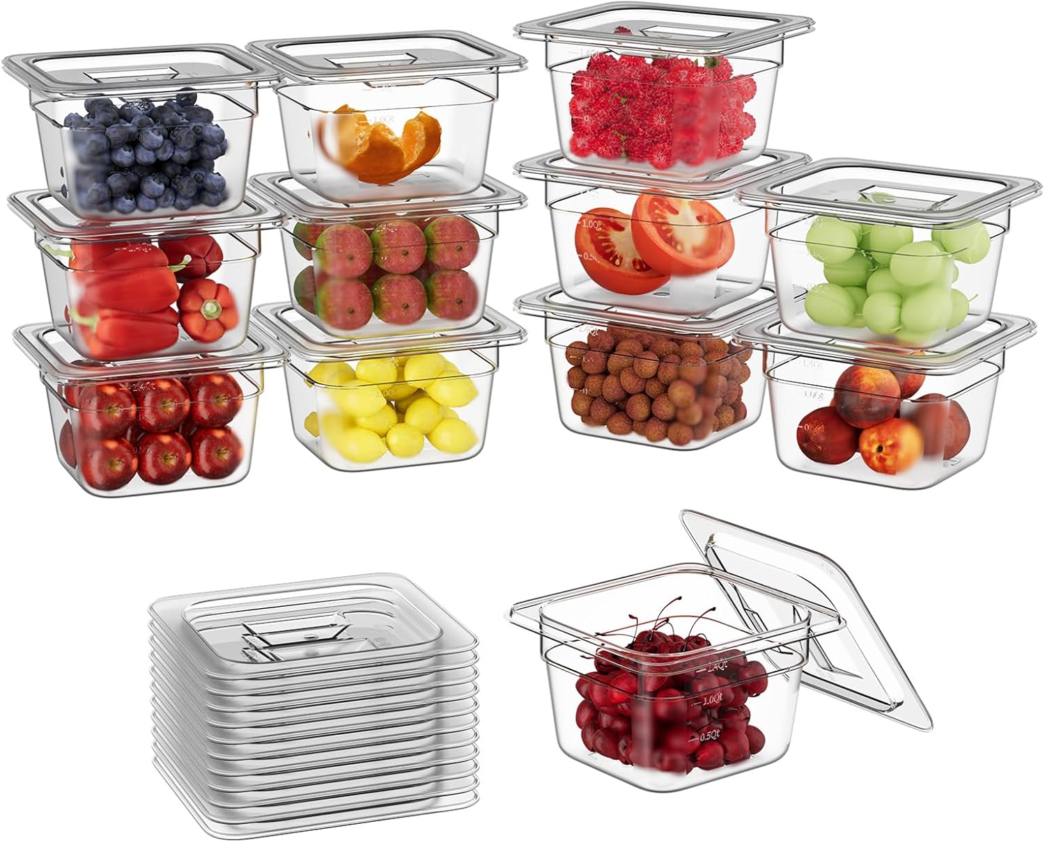 1/6 4ft' Plastic Food Pans with Lids for Kitchen and Restaurant