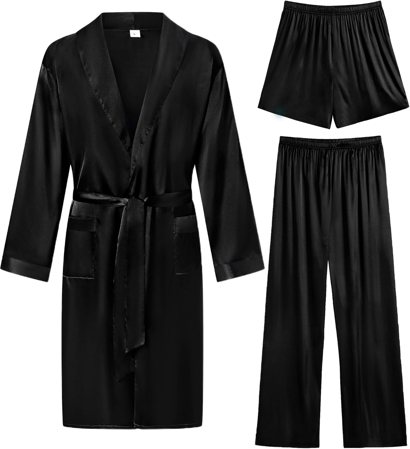 Luxurious Men's 3 Pcs Silk Satin Kimono Robe Set for Comfort