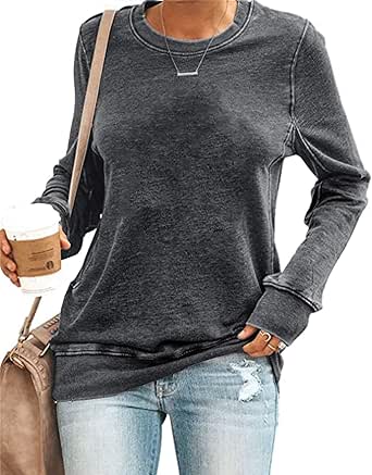 Womens Casual Crewneck Sweatshirt Soft Lightweight Top for All
