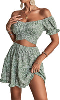 Floral Off Shoulder 2 Piece Crop Top and Mini Skirt Set for Women