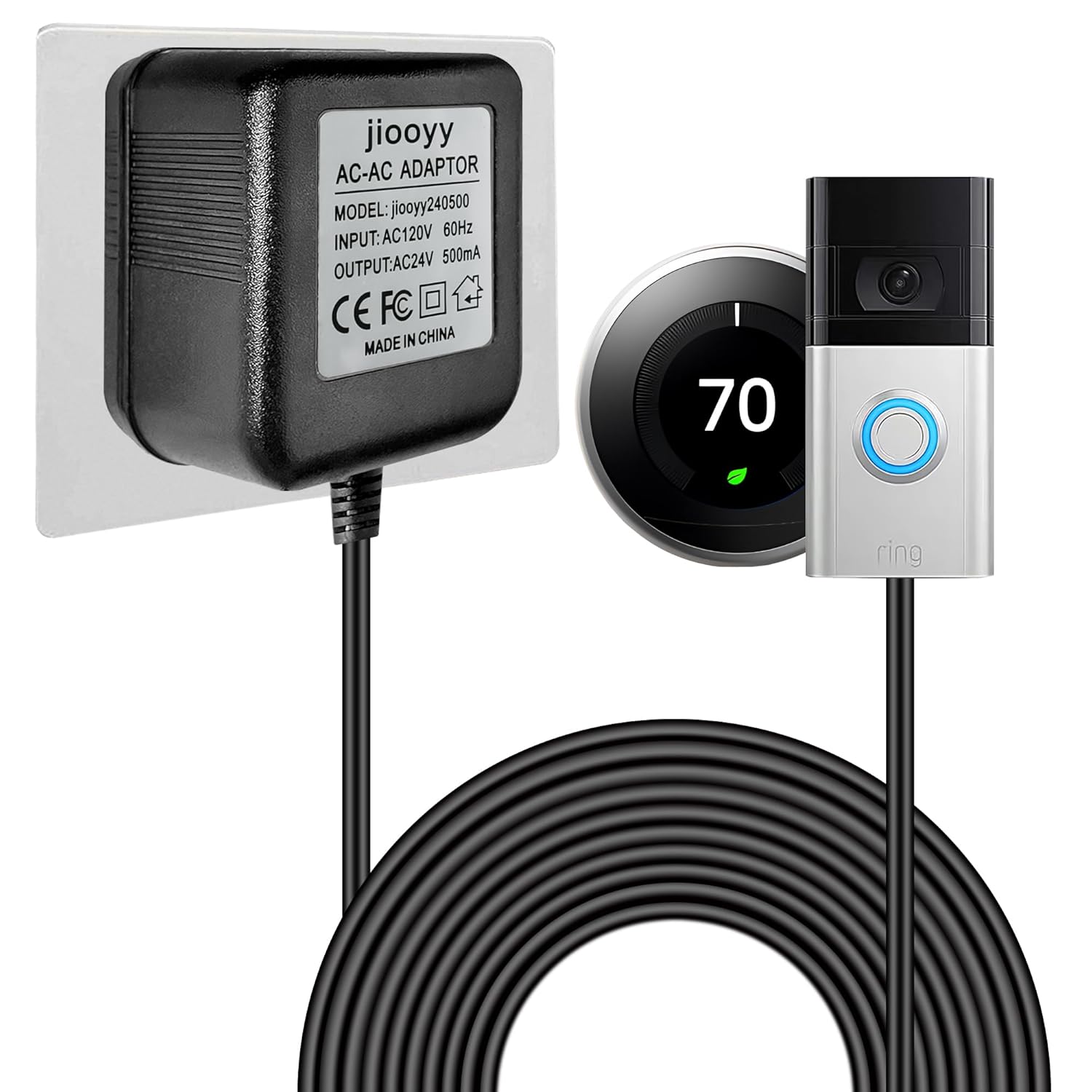 Boost Doorbell Power! 16.4ft C Wire Adapter for Popular Video Doorbells & Thermostats
