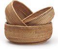 Round Rattan Fruit Baskets Set of 3 - Stackable Natural Storage Bowls
