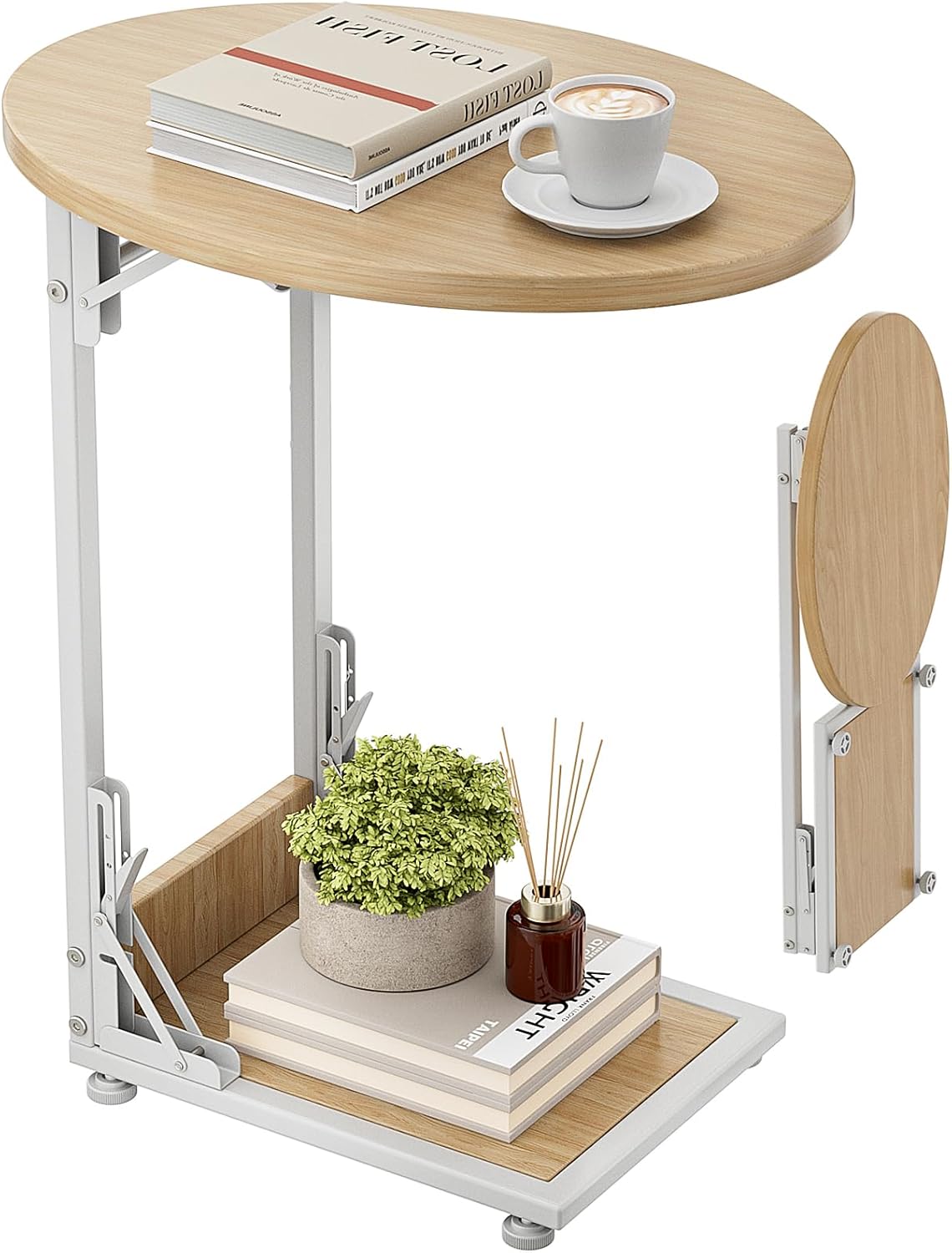 Elbourn Folding Side Table: Stylish C-Shaped End Table for Living Room