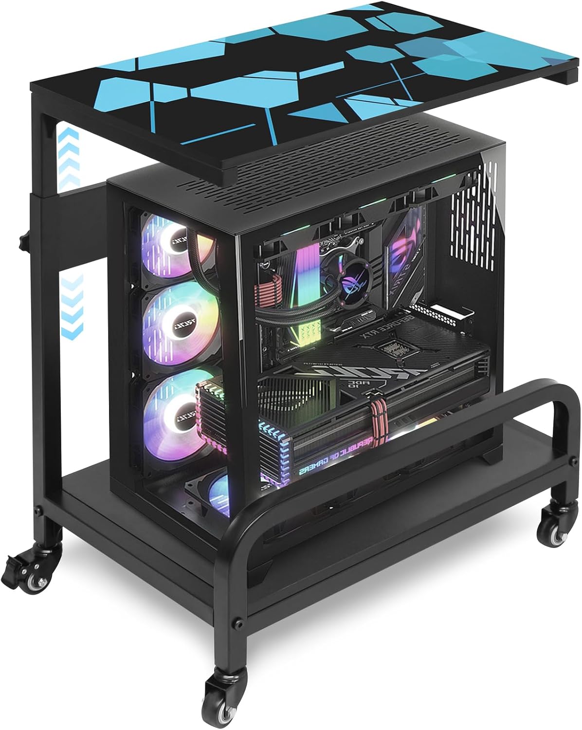 Adjustable 2 Tier Tower Stand for Large CPUs - Secure Mobility! 
