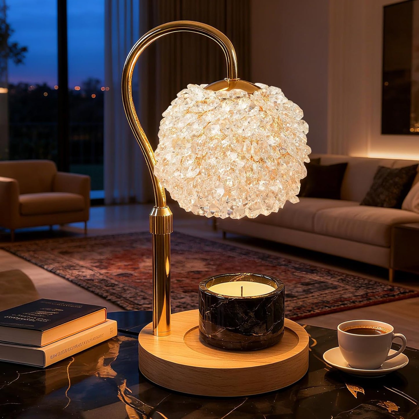 Luxury Candle Warmer Lamp with Crystal Gemstone Shade Design