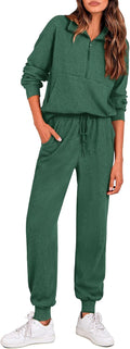 Women's Fall 2 Piece Lounge Set - Ribbed Zip Sweat Joggers