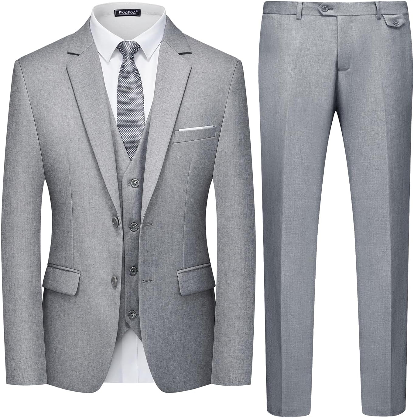 WULFUL Men's 3 Piece Slim Fit Suit Set for Weddings and Parties