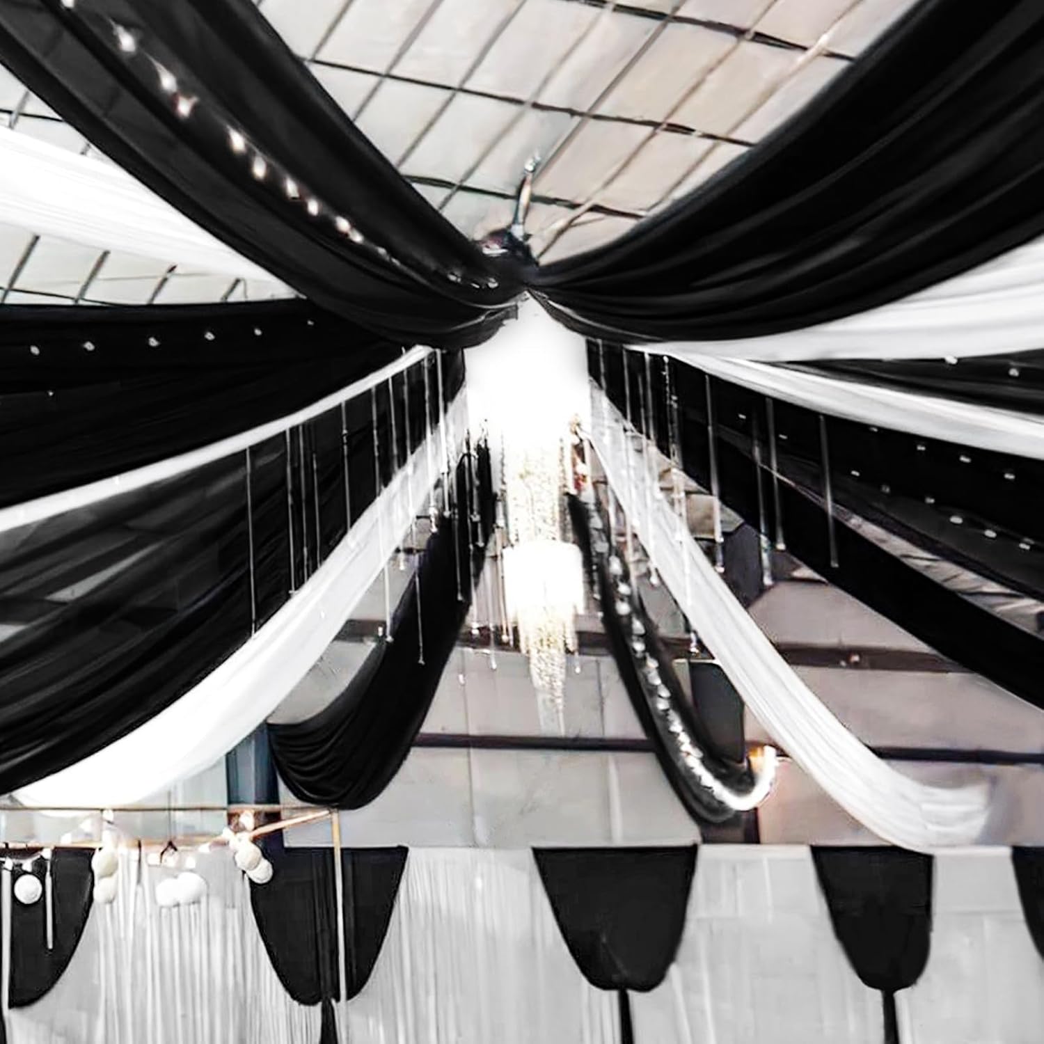 6 Panels Black Ceiling Drapes for Wedding and Party Decor