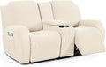 Beige Jacquard Loveseat Recliner Cover with Middle Console - Stretch