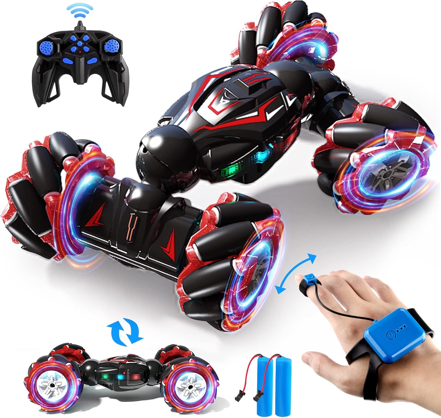 Jovow 1:12 RC Stunt Car - 4WD Gesture Sensor, 360 Flips, Lights Music