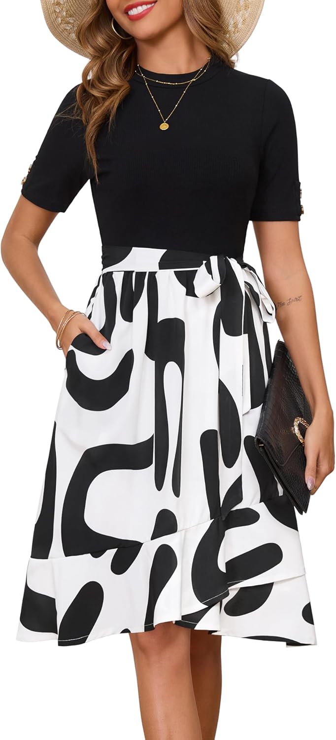 Annebouti Womens Modest Midi Dress with Pockets for Summer