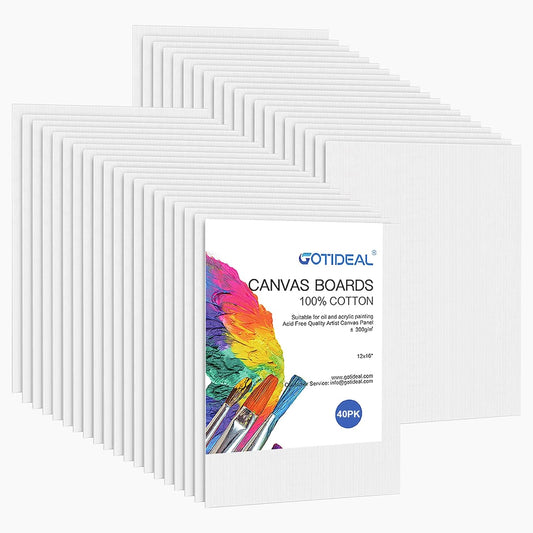 Gotideal Canvas Boards for Painting - 40pcs 12x16 Primed Canvas