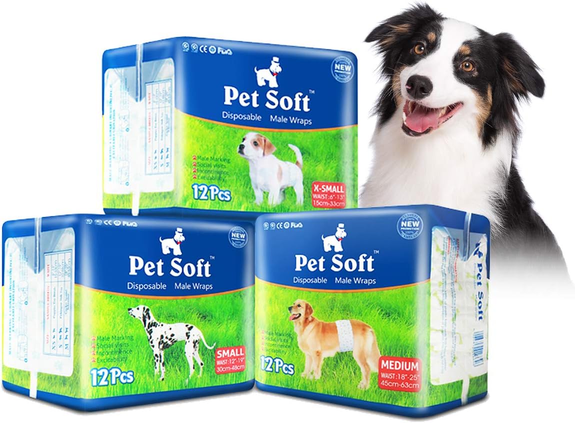 Pet Soft Disposable Male Dog Wraps for Small Dogs - 72pcs