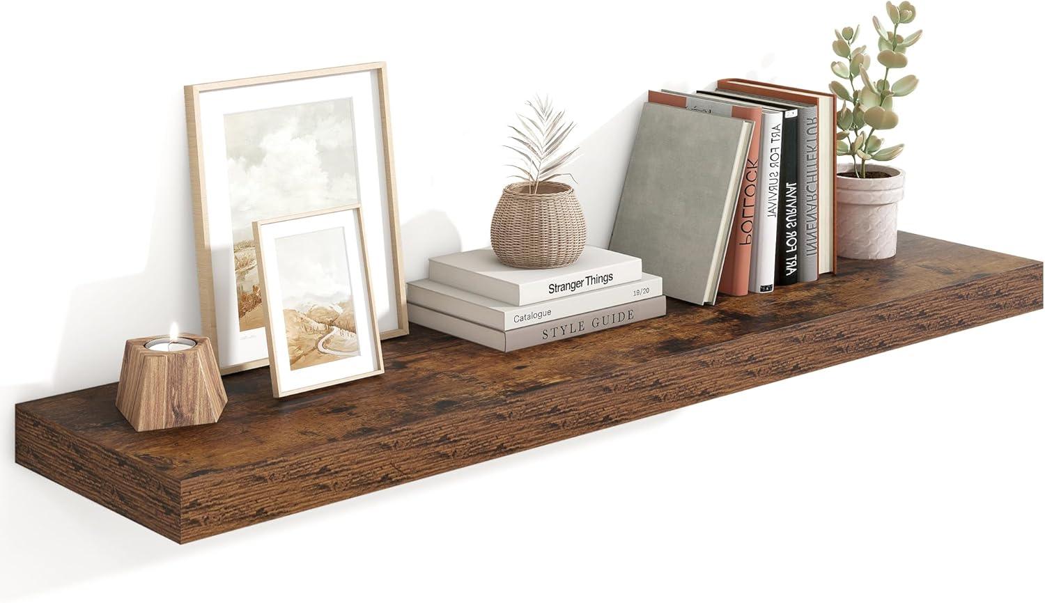 Heimlove 48in Floating Shelves for Wall - Rustic Brown Display