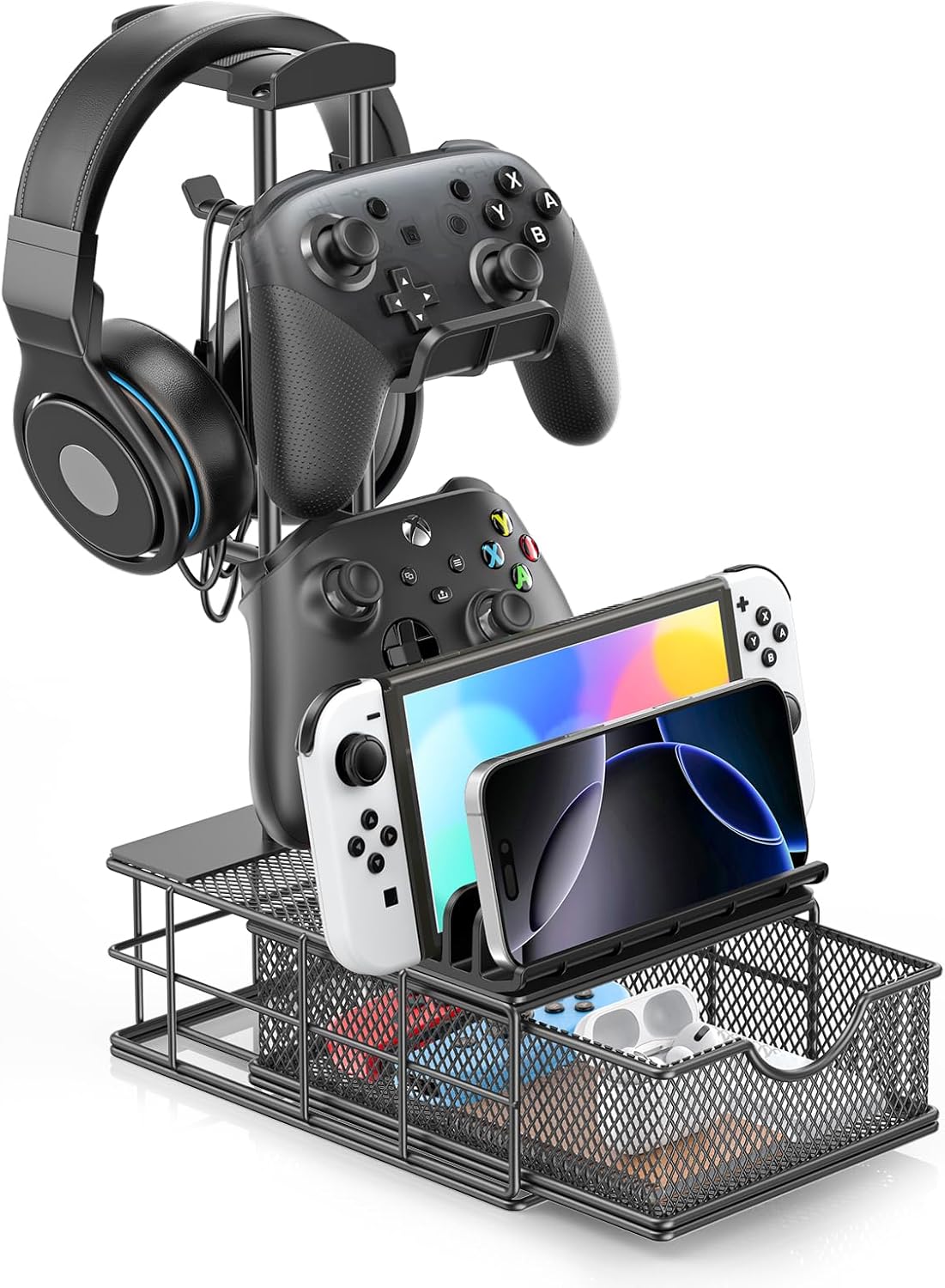 Aluminum Headphone Stand with Drawer - Desk Organizer