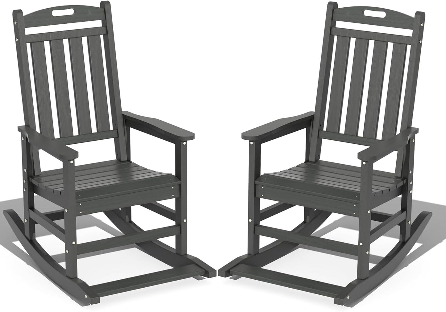 Set of 2 Grey HDPE Outdoor Rocking Chairs, 380lbs Support