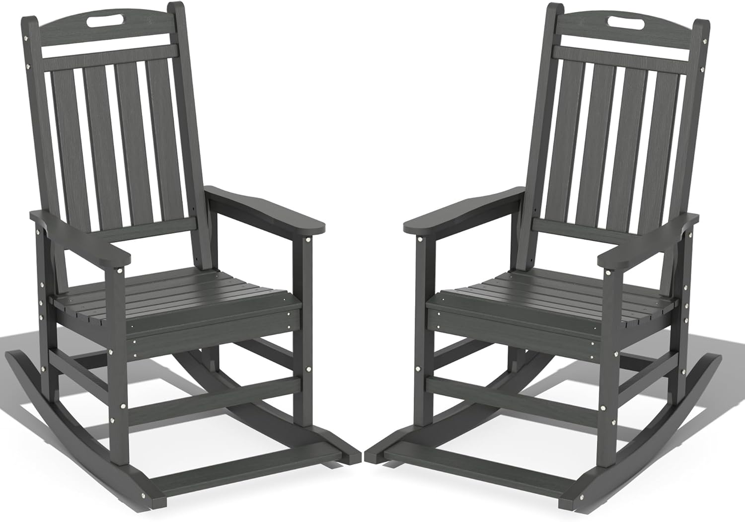 Set of 2 Grey HDPE Outdoor Rocking Chairs, 380lbs Support