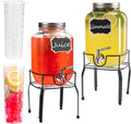 1 Gallon Glass Drink Dispensers for Parties - 2 Pack with Stand