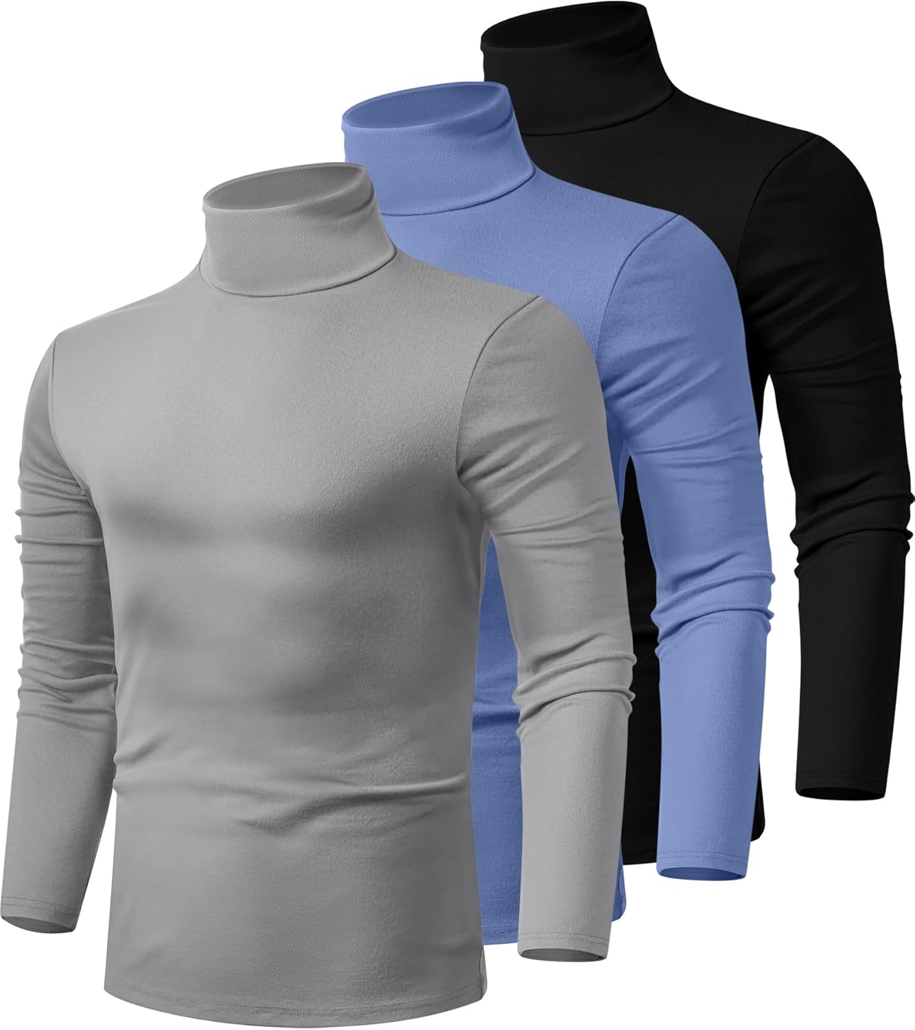 Men's Turtleneck Shirts 3 Pack - Comfortable Cotton Pullover
