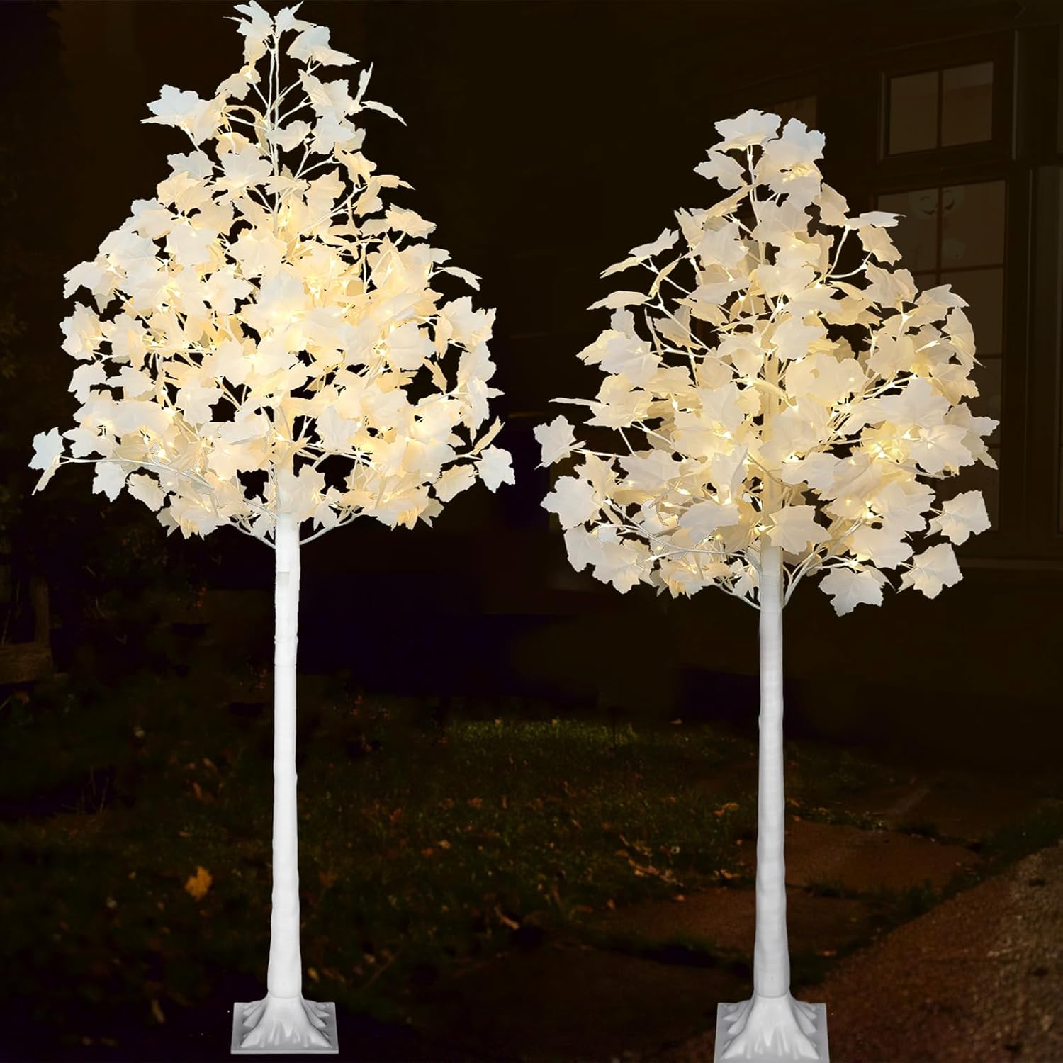 Lighted White Maple Tree Set with Dual-Tone LEDs for All Seasons