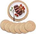 Set of 6 Round Woven Placemats 13.8 in Natural Water Hyacinth
