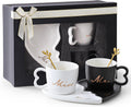 Golden Spoon Couple Mugs Set | Heart Shape | Ceramic Saucer | Gift Box