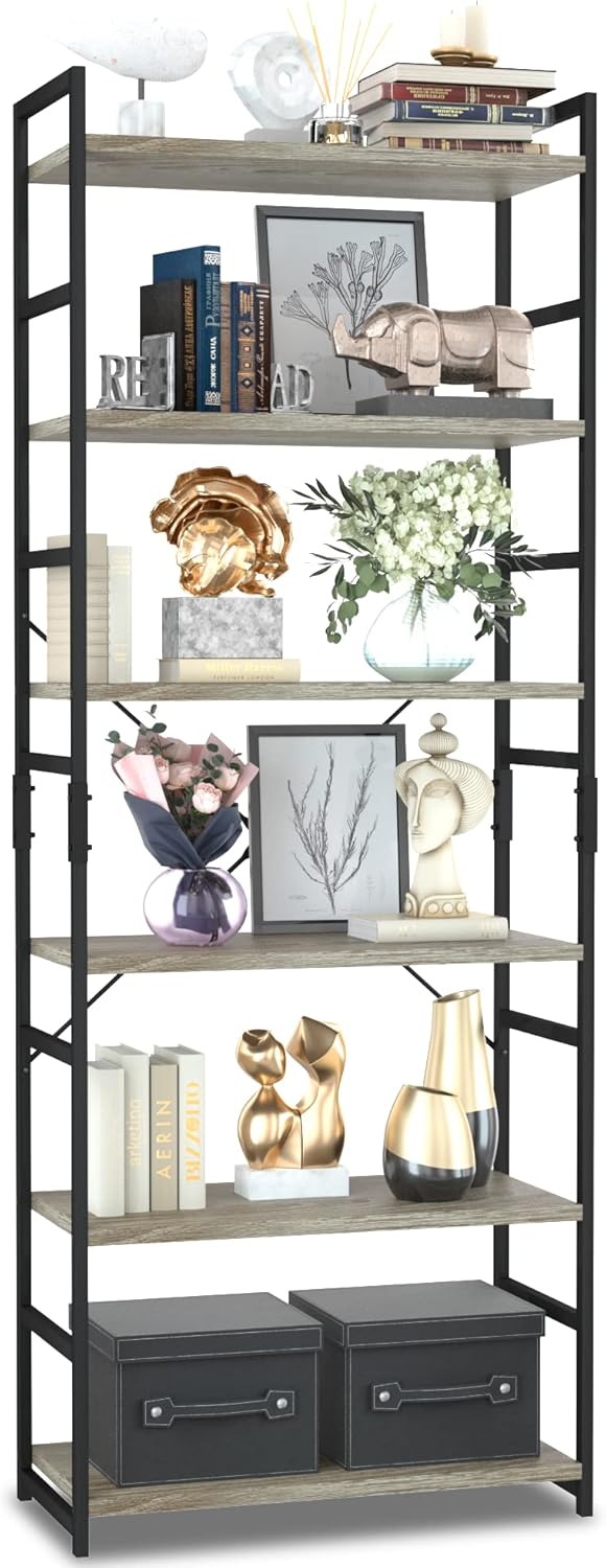 NUMENN 6 Tier Bookshelf - Modern Bookcase for Home & Office