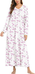 Cotton Nightgowns for Women Long Sleeve Full Length Nightgown - Soft