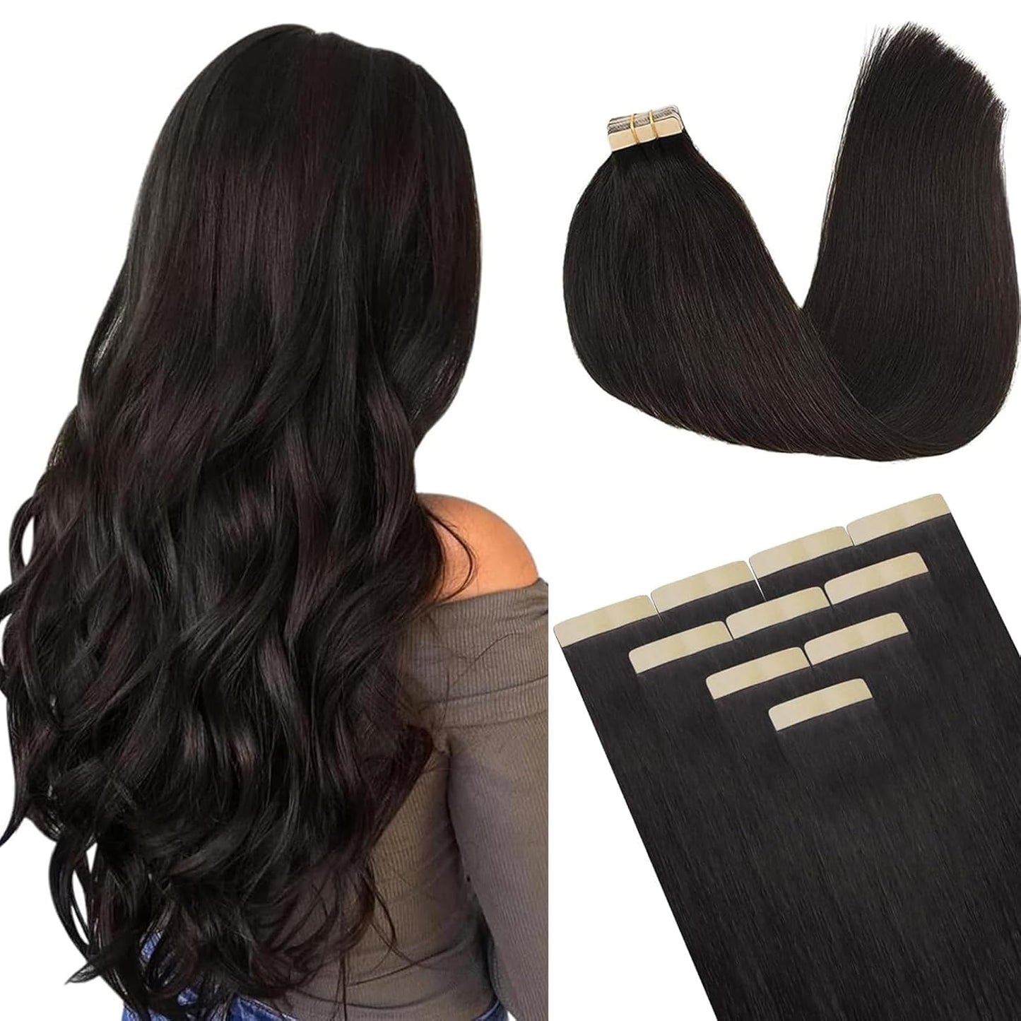 DOORES Tape in Hair Extensions Real Hair Straight 20 Inch