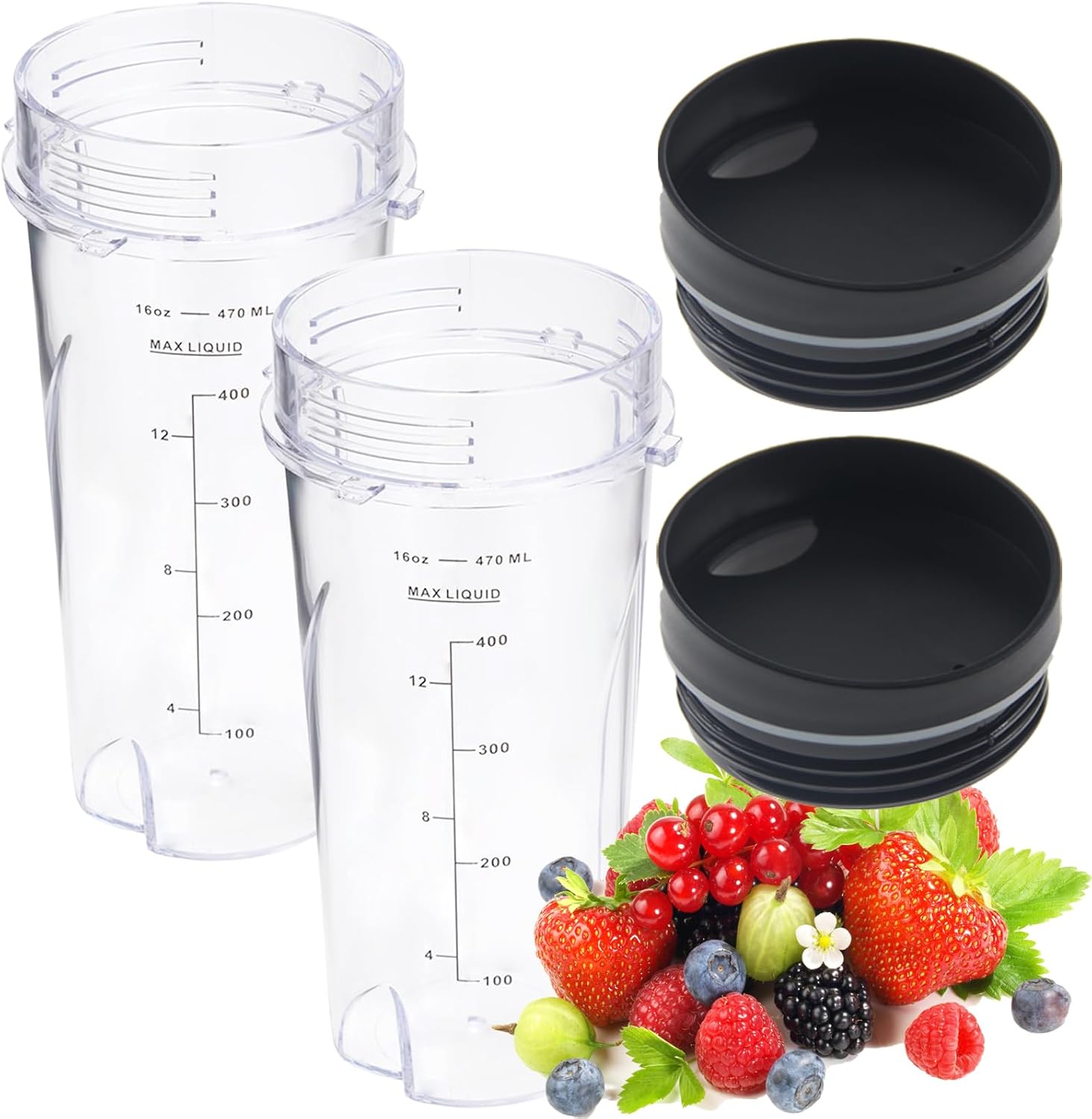 Ninja Blender Cups 16oz - Compatible & Portable - 2 Pack