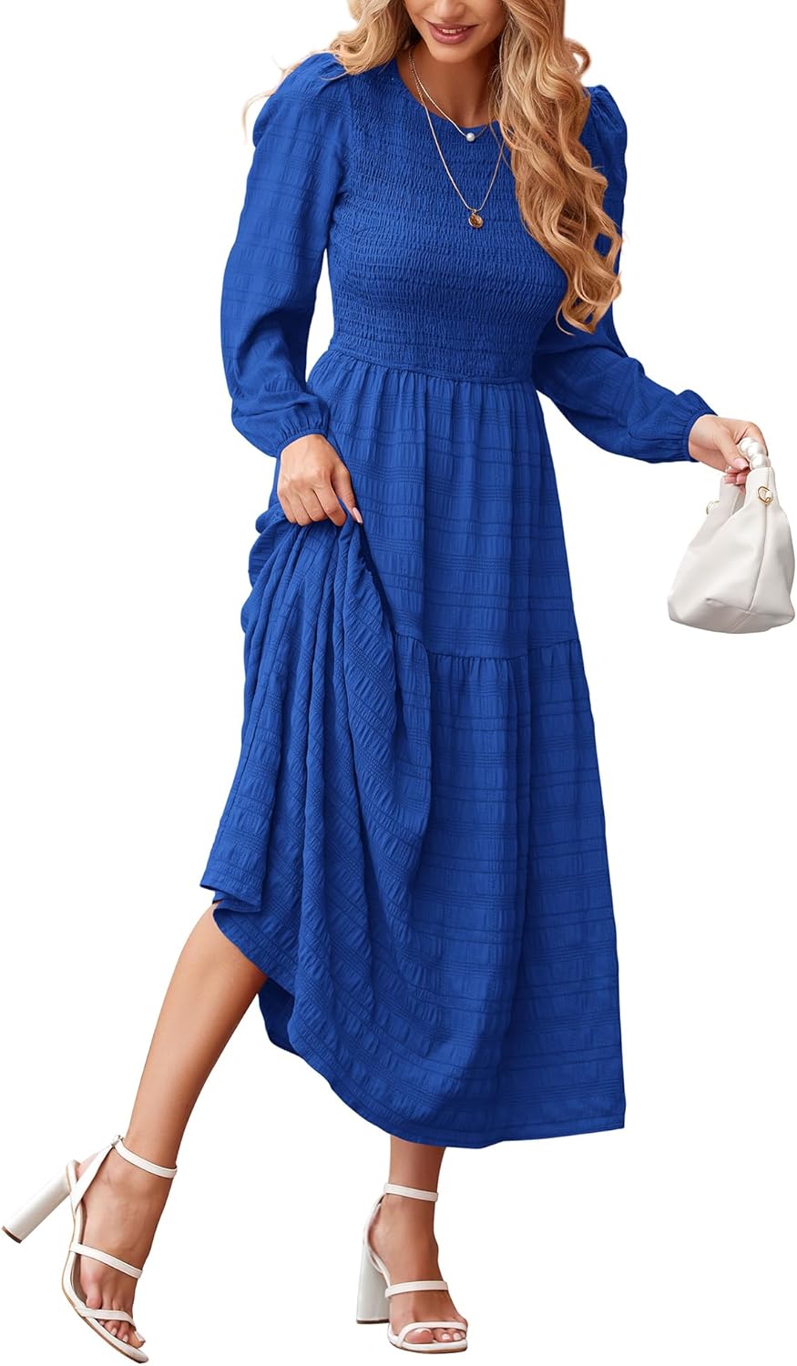 Dowerme Women's Puff Long Sleeve A-Line Maxi Dress for Fall