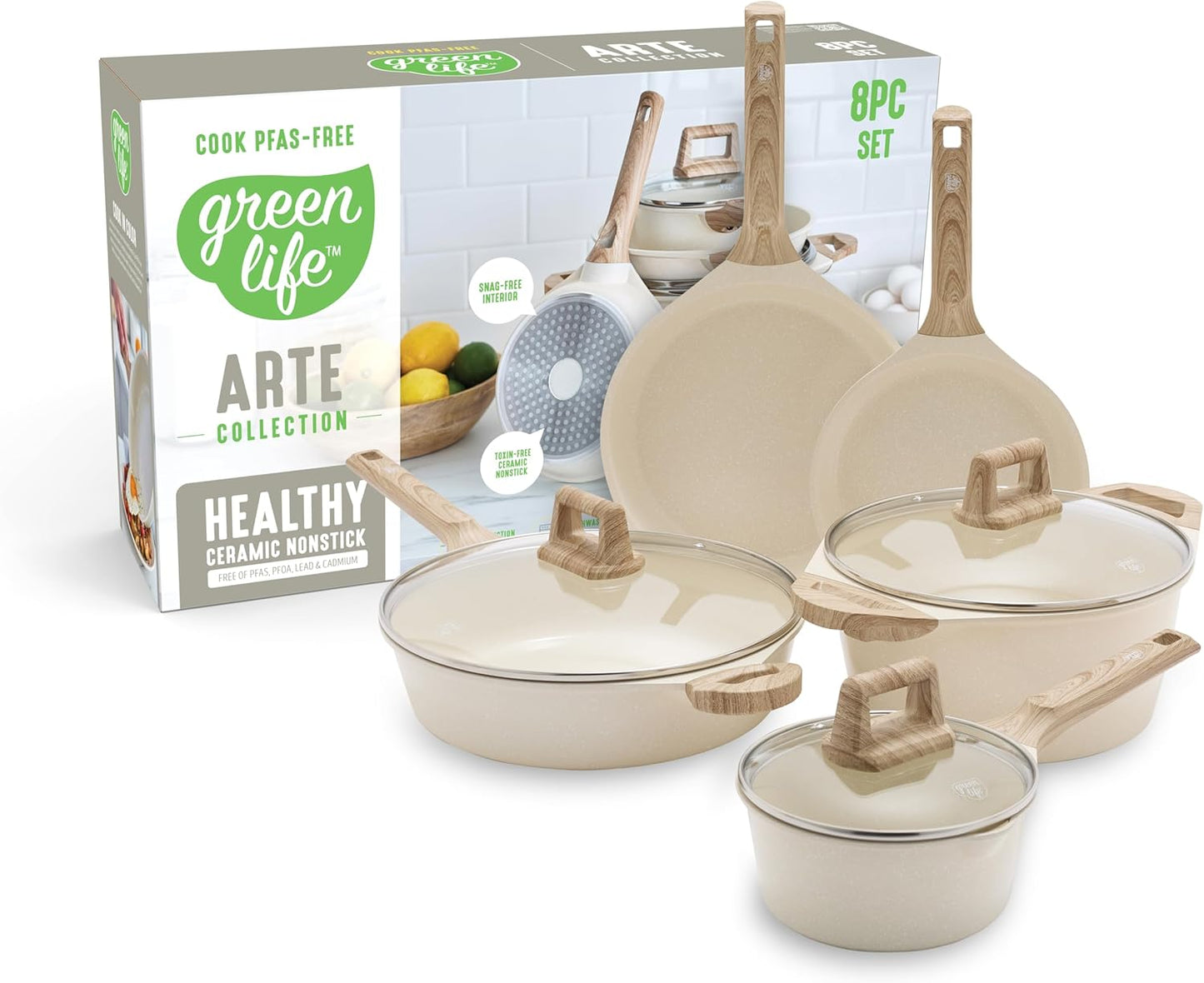GreenLife 8 Piece Ceramic Nonstick Cookware Set for Healthy Cooking