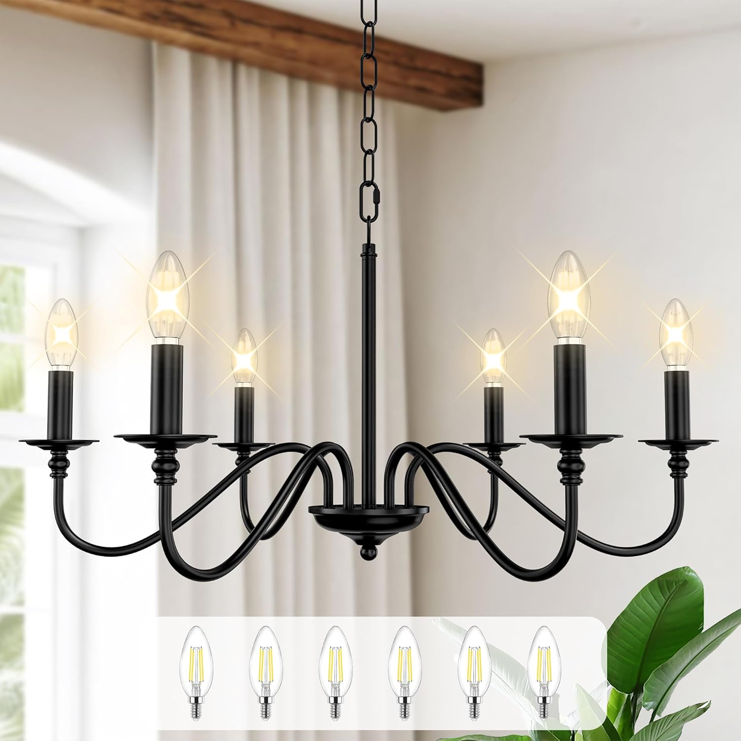 Farmhouse Chandelier for Dining Room, Rustic 6-Light Fixture